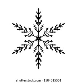 Black Snowflake isolated on white background. Flat snow icon silhouette. New year theme. Vector illustration