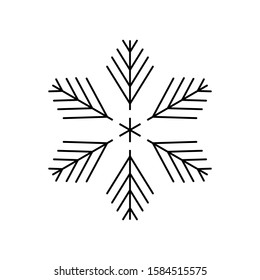 Black Snowflake isolated on white background. Flat snow icon silhouette. New year theme. Vector illustration