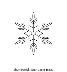 Black Snowflake isolated on white background. Flat snow icon silhouette. New year theme. Vector illustration