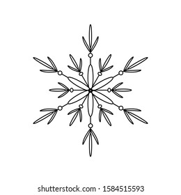 Black Snowflake isolated on white background. Flat snow icon silhouette. New year theme. Vector illustration