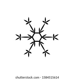 Black Snowflake isolated on white background. Flat snow icon silhouette. New year theme. Vector illustration