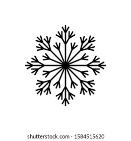 Black Snowflake isolated on white background. Flat snow icon silhouette. New year theme. Vector illustration