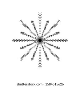 Black Snowflake isolated on white background. Flat snow icon silhouette. New year theme. Vector illustration