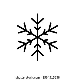 Black Snowflake isolated on white background. Flat snow icon silhouette. New year theme. Vector illustration