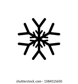 Black Snowflake isolated on white background. Flat snow icon silhouette. New year theme. Vector illustration