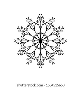Black Snowflake isolated on white background. Flat snow icon silhouette. New year theme. Vector illustration
