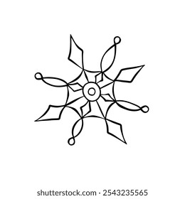 Schwarze Schneeflocke einzeln auf weißem Hintergrund. Streetart, doodle, handgezeichnet. Weihnachten, Neujahr, Winter Elemente des Designs und Icons. Einfache Vektorgrafik.