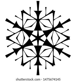 Black snowflake on a white background in the style of hand drawing. Snow icon, snow logo. Element to create a design for winter themes.
