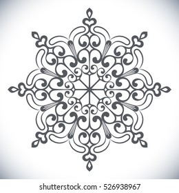 Black snowflake shape isolated on white background. Christmas symbol.