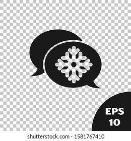 Black Snowflake with speech bubble icon isolated on transparent background. Merry Christmas and Happy New Year.  Vector Illustration