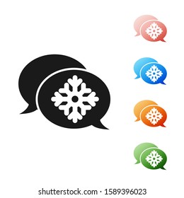 Black Snowflake with speech bubble icon isolated on white background. Merry Christmas and Happy New Year. Set icons colorful. Vector Illustration