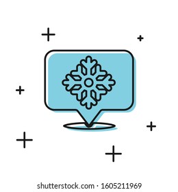 Black Snowflake with speech bubble icon isolated on white background. Merry Christmas and Happy New Year.  Vector Illustration