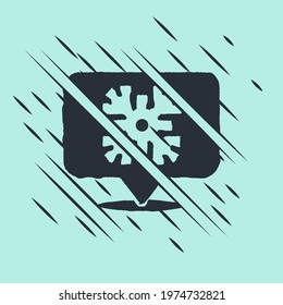 Black Snowflake with speech bubble icon isolated on green background. Merry Christmas and Happy New Year. Glitch style. Vector
