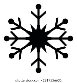 A black snowflake symbol on a white background, representing winter weather, cold climate, and frosty conditions, ideal for use in designs and graphics.