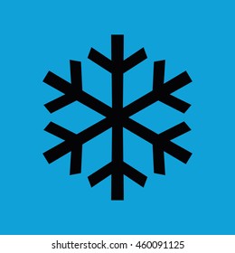 Black snowflake vector icon. Blue background