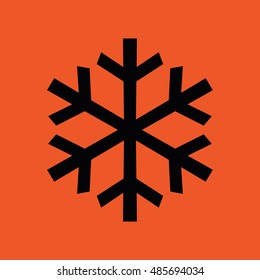 Black snowflake vector icon. Orange background