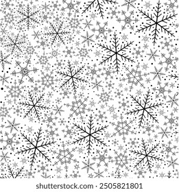 Black Snowflakes Background Vector. Winter, Snow, Snowfall. Xmas. Christmas Design.