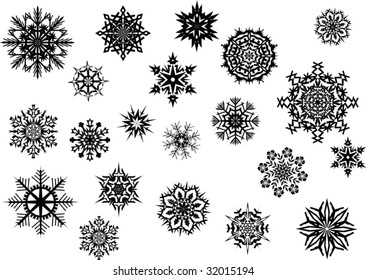black snowflakes collection on white background
