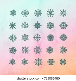 Black snowflakes icon on gradient background. Collection graphic art for your design Merry Christmas and Happy New Year.