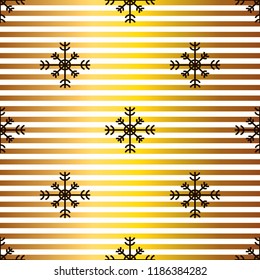 black snowflakes pattern on striped gold background for your design on white background in abstract style