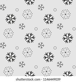 Black snowflakes seamless pattern on white Christmas background.