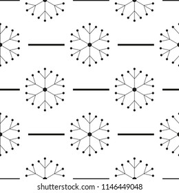 Black snowflakes seamless pattern on white Christmas background.