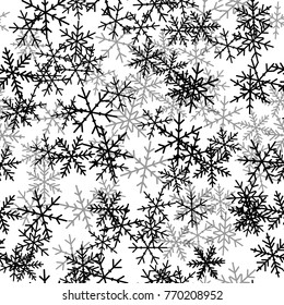 Black snowflakes seamless pattern on white Christmas background.