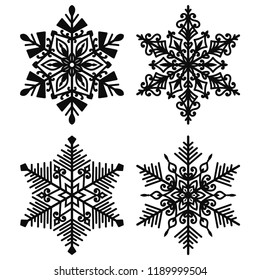 Black Snowflakes - Set of 4 beautiful black snowflakes isolated on white background