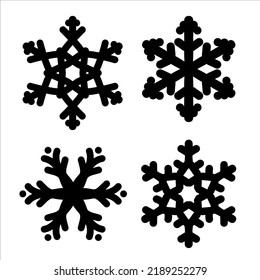 Black snowflakes set of doodle. Winter elements illustration style. Hand drawn vector isolated on white.