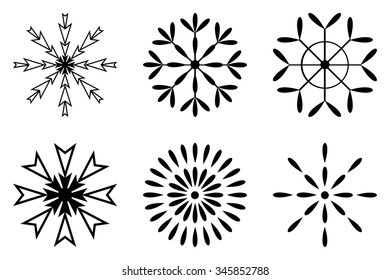 black snowflakes set vector sign isolated on white background