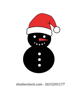 Black Snowman With Red Santa Hat Winter Holiday Illustration Vector Graphic