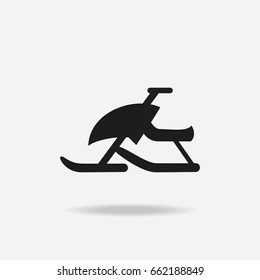 Black snowmobile on white background. Winter sports equipment. Vector illustration.