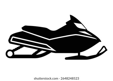 Icono negro del Vector de la silueta de la moto de nieve en el fondo blanco. Estilo gráfico simple.