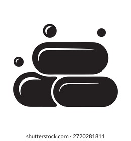 Jabón negro con burbujas en una simple ilustración de higiene y limpieza