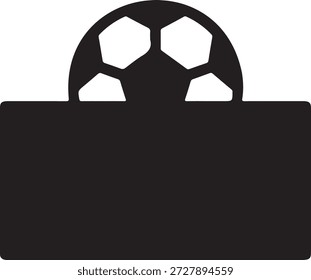 Bola de futebol preta em de um retângulo preto pantágonos de fundo branco