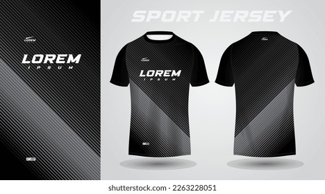 black soccer jersey or football jersey template design for sportswear. Football t-shirt mockup