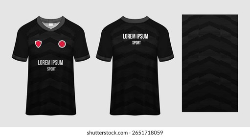 Preto Futebol Jersey Mockup com Chevron Detalhando