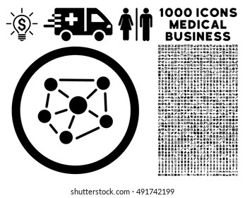 Black Social Graph vector rounded icon. Image style is a flat icon symbol inside a circle, white background. Bonus clipart contains 1000 medical business pictographs.