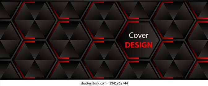 Black social media cover design, abstract background, cover template, geometric backdrop, headline vector illustration