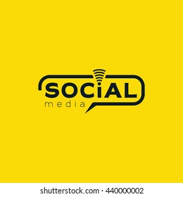 Black social media logo design with wireless icon and yellow background