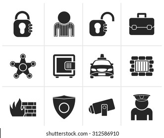 Black social security and police icons - vector icon set