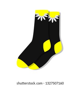 black socks with flower.Vector illustration