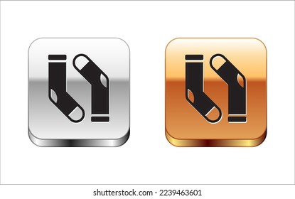 Black Socks icon isolated on white background. Silver-gold square button. Vector