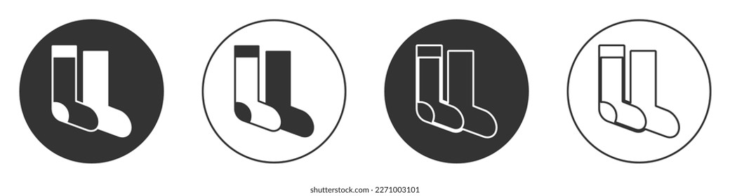 Black Socks icon isolated on white background. Circle button. Vector