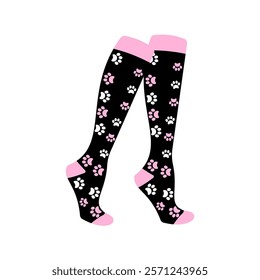 Black socks with pink floral patterns Illustration. Ideal for fashion projects, clothing catalogs, digital prints, or playful design themes.