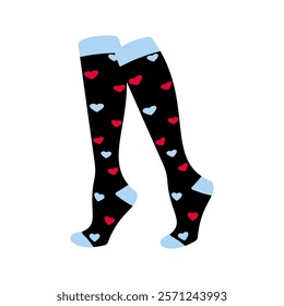 Black socks with red awareness ribbons Illustration. Ideal for fashion projects, clothing catalogs, digital prints, or playful design themes.