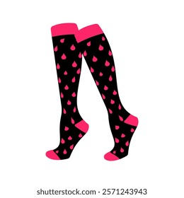 Black socks with teal dots Illustration. Ideal for fashion projects, clothing catalogs, digital prints, or playful design themes.