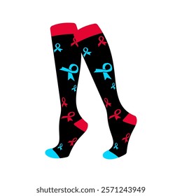 Black socks with teal ribbons Illustration. Ideal for fashion projects, clothing catalogs, digital prints, or playful design themes.