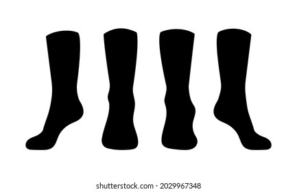 Black socks template mockup flat style design vector illustration set isolated on white background. Long black socks with different angles mockups.