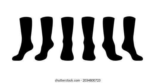 Black socks template mockup flat style design vector illustration set isolated on white background. Long black socks with different angles mockups.